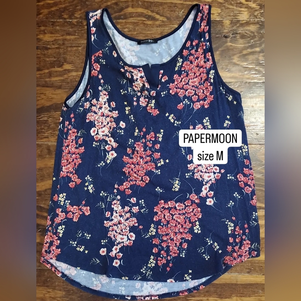 Papermoon Floral Tank Top in Navy and Coral